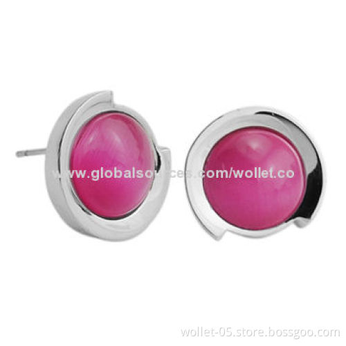 Women's Fashion Stainless Steel Stud Earrings, With Cat Eye Stones, OEM or ODM Orders WelcomedNew